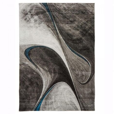 Tapis salon et chambre 80x150 noir rectangle tissé motif géométrique LYN8 MADILA