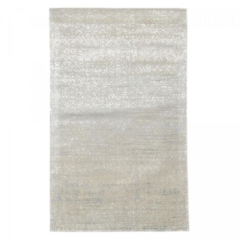 Tapis salon et chambre en laine 105x165 gris et blanc fait main motif uni BREZE