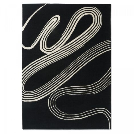 Tapis salon et chambre en laine 140x200 noir et blanc fait main