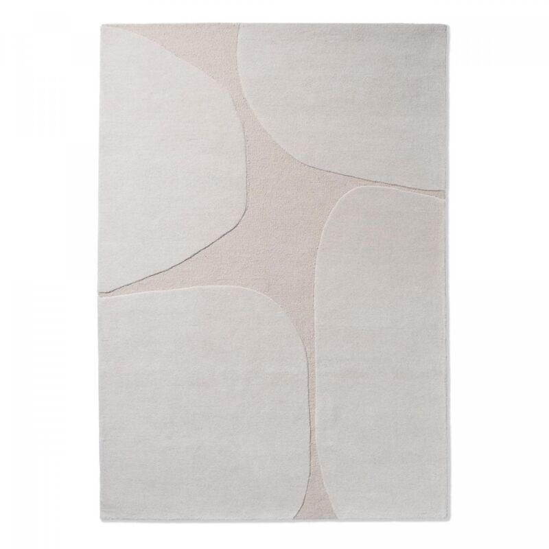 Tapis salon et chambre en laine 140x200 crème fait main motif abstrait bc decor