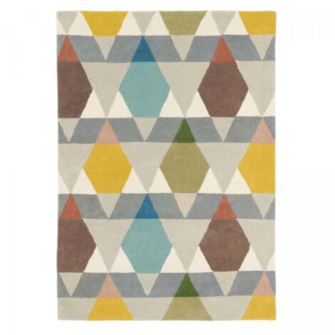 Tapis salon et chambre en laine 160x230 gris et jaune rectangle tissé