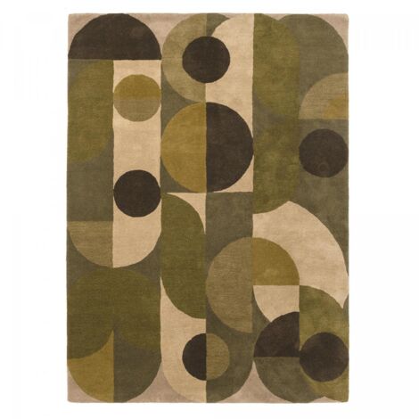 Tapis salon et chambre en laine 160x230 vert et beige fait à la main