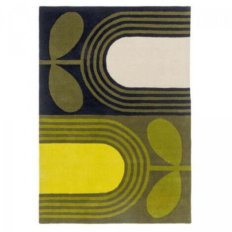 Tapis salon et chambre en laine 200x280 vert et jaune rectangle fait main