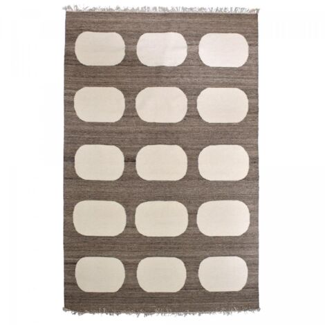 Tapis salon et chambre en laine 300x400 beige et marron fait main motif rond KODA