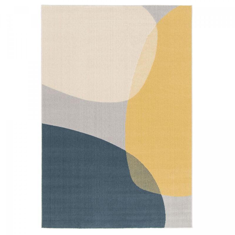 Unamourdetapis - Tapis salon et chambre 80x150 bleu et jaune rectangle tissé motif abstrait flarine 4