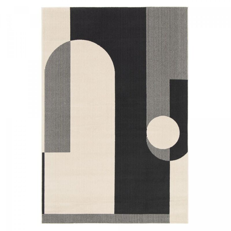 Unamourdetapis - Tapis salon et chambre 80x150 noir et crème tissé motif géométrique flarine 2