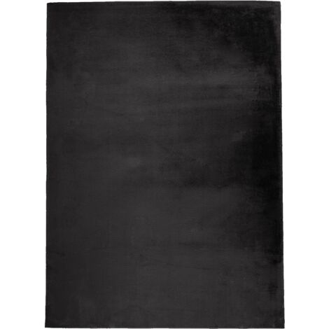 Tapis Salon Fourrure Poils Longs Velour Moelleux UNICOLORE (Noir Graphite - 120x170cm)