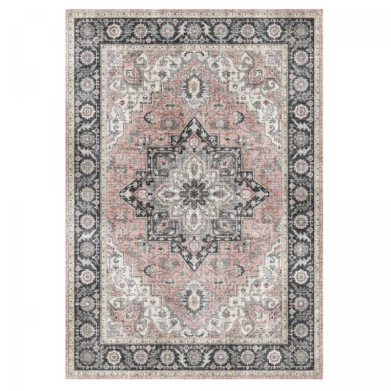Tapis salon et chambre 160x230 rose et gris rectangle tissé motif oriental VIVACE 3