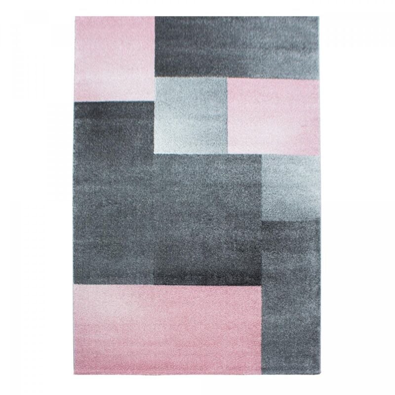 Tapis salon et chambre 240x340 rose et gris rectangle tissé motif géométrique karluk