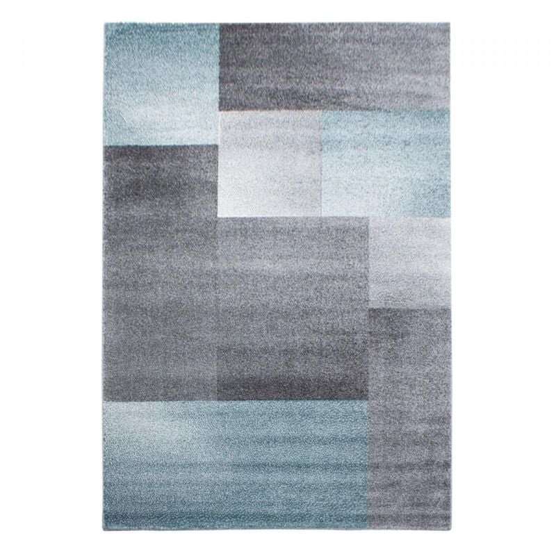 Tapis salon et chambre 140x200 bleu et gris rectangle tissé motif géométrique karluk