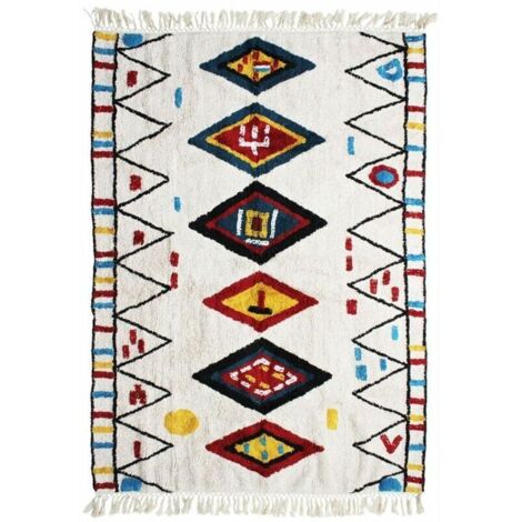 Tapis salon lavable shaggy berbère en coton blanc 160x230