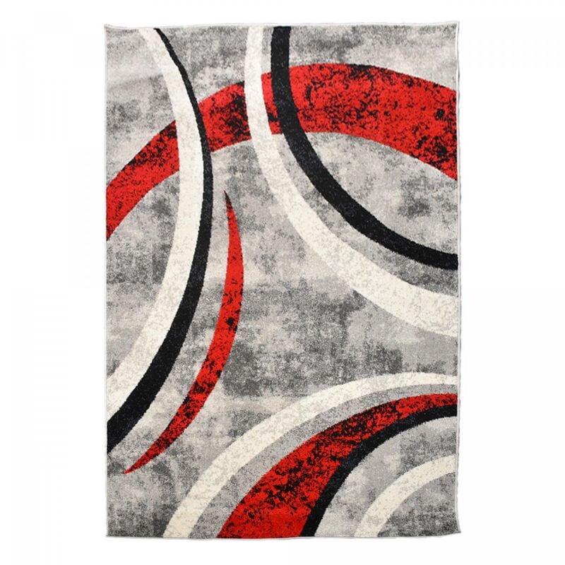 Tapis salon et chambre 80x150 gris et noir rectangle tissé motif géométrique ligné