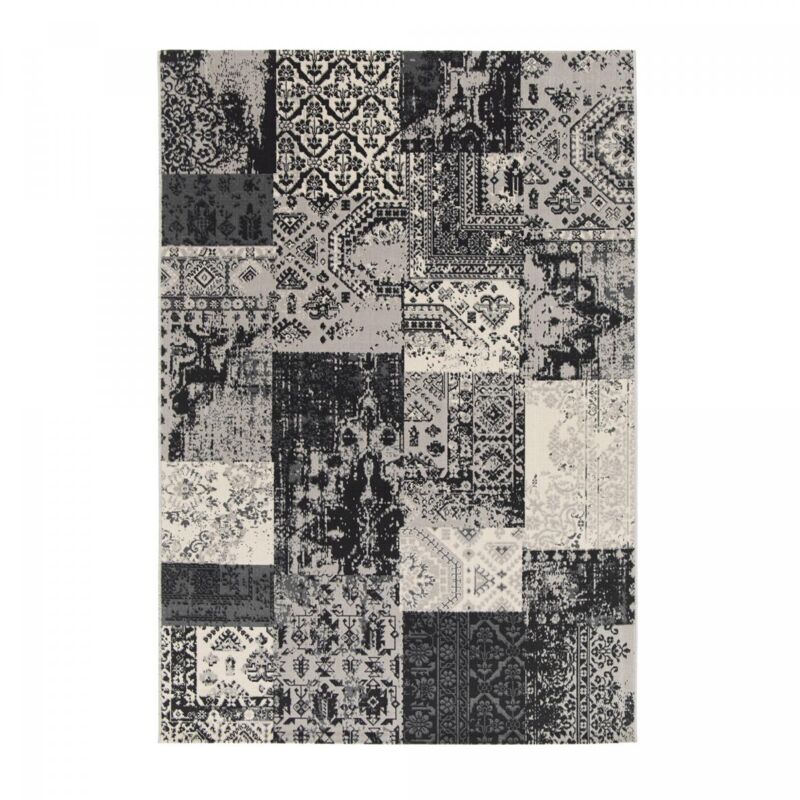 Unamourdetapis - Tapis salon et chambre 120x170 gris et noir rectangle tissé motif géométrique lumin 6