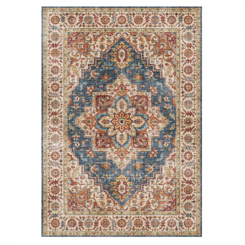 Tapis salon et chambre 200x290 bleu et marron rectangle tissé motif oriental vivace 1