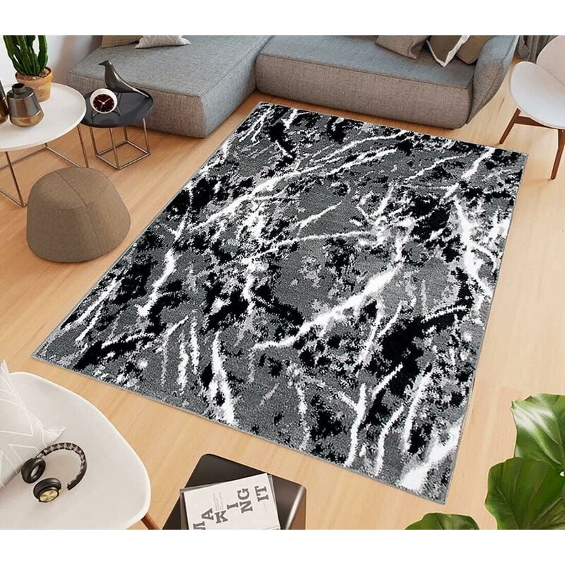 Emmevi Mv S.p.a. - Tapis Salon Moderne Effette Marbre Chambre Lit Salle de Bain Fourrure Courts Gris - 60x100 cm