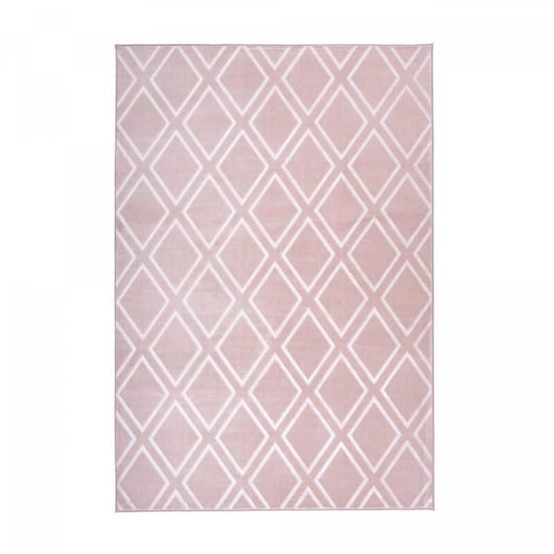 Tapis salon et chambre 80x300 rose rectangle tufté motif géométrique nokal 1