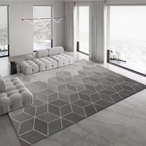 Tapis Salon Poils Ras 60x120cm Style Scandinave Motif Losanges Blanc Cassé Gris Anthracite Facile à Nettoyer