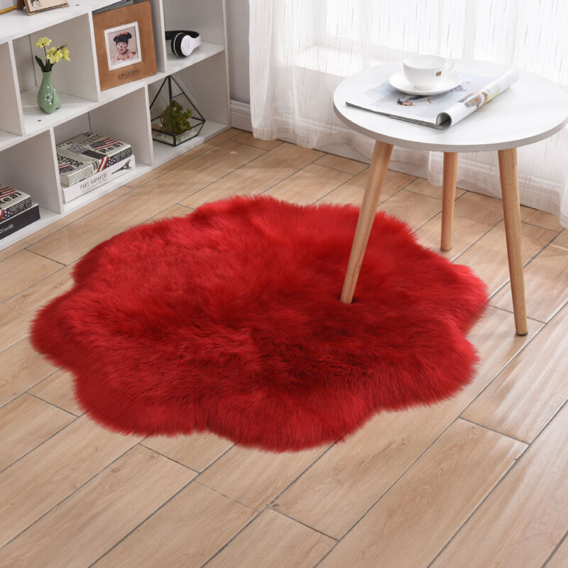 Tapis Salon Prune Shaggy Moderne Tapis Fourrure Tapis à Poils Longs Moelleux 90CM - Rouge
