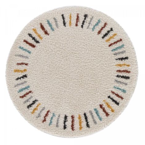 Tapis salon RADI 3 en polypropylène doux et soyeux  Beige - 160x160 rond