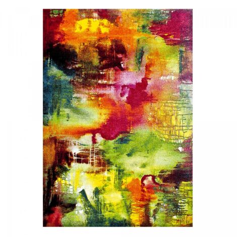 Tapis rectangle multicolore tissé 80x150 cm – Motif géométrique – Anti-acariens et insensible aux UV – Pour chauffage au sol – Unamourdetapis