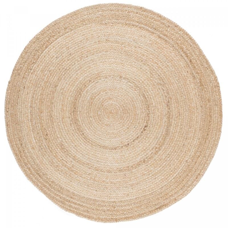 Dezenco - Tapis jute tissé Ø90cm beige rond motif faux uni embow