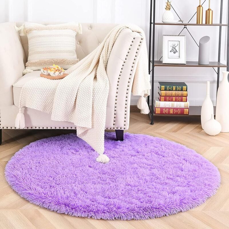Jn.songs - Tapis Salon Rond Shaggy Moderne Tapis Fourrure Tapis à Poils Longs Moelleux 100CM - Violet