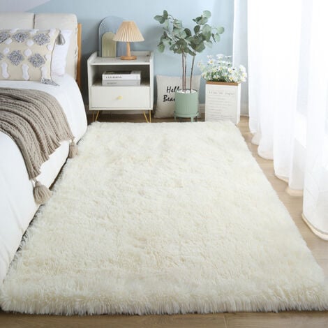 VHV Tapis Salon Shaggy 160 x 230 cm Descente de lit Tapis Poils Longs Blanc Beige Tapis Doux pour Salon Chambre Canapé
