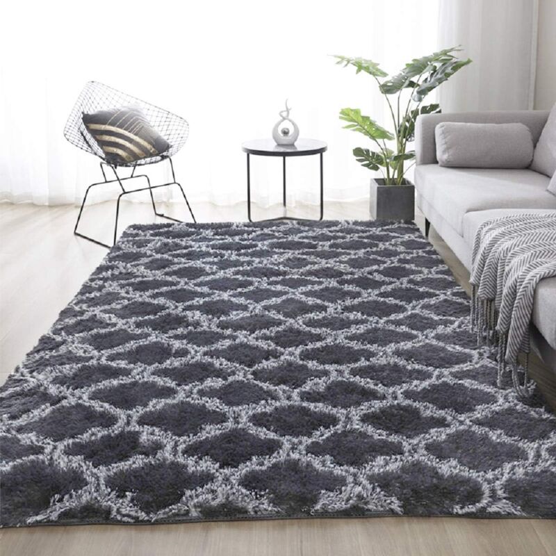 Tuserxln - Tapis Salon Shaggy 160x230cm Gris avec Motif - Descente de lit Tapis Poils Longs Tapis Doux pour Salon Chambre gris et blanc gris