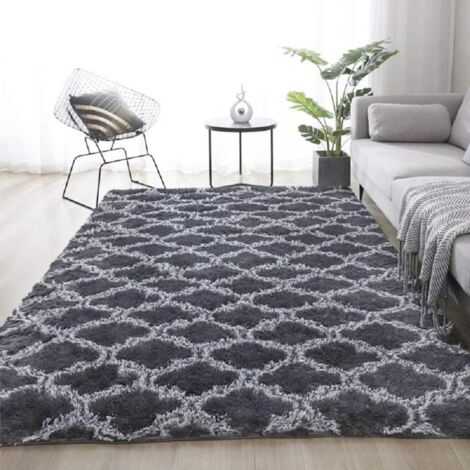 Tapis Salon Shaggy 160x230cm Gris avec Motif - Descente de lit Tapis Poils Longs Tapis Doux pour Salon Chambre gris et blanc gris