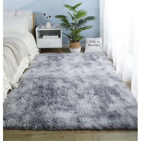 LIVE HOUSE Moelleux au Sol Fausse Fourrure Moelleux Tapis Gradient Décoratif Tapis De Sol pour Chambre Salon Salle À Manger (Gris Clair, 80×120cm)