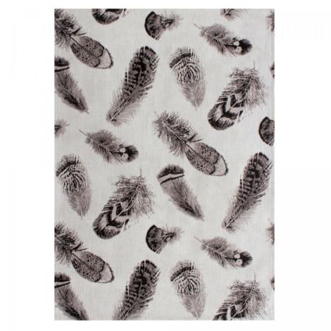 Tapis salon tissé à plat Jacquard DIAMETRE 160 PLUMES gris , tapis en coton
