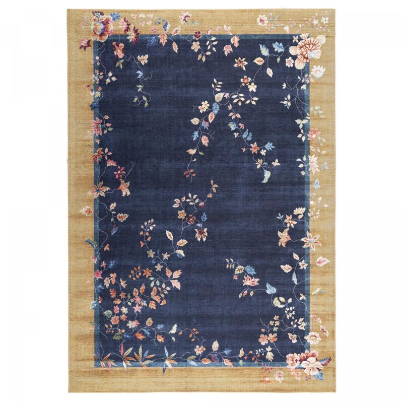 Tapis salon et chambre 120x170 beige et bleu rectangle tissé motif floral vivace 7