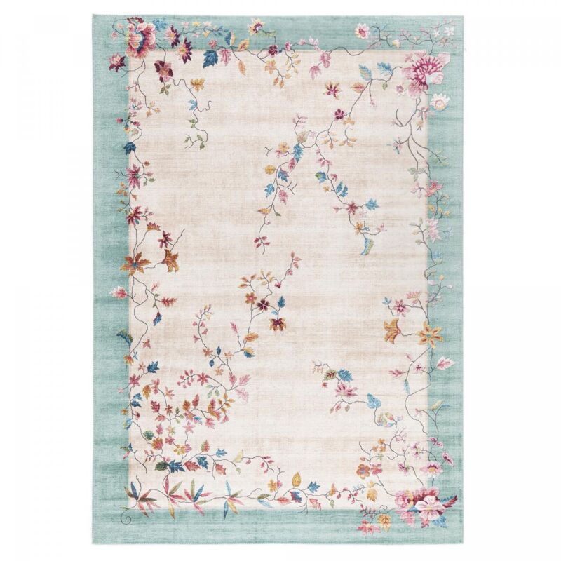 Tapis salon et chambre 160x230 rose et bleu rectangle tissé motif floral vivace 7