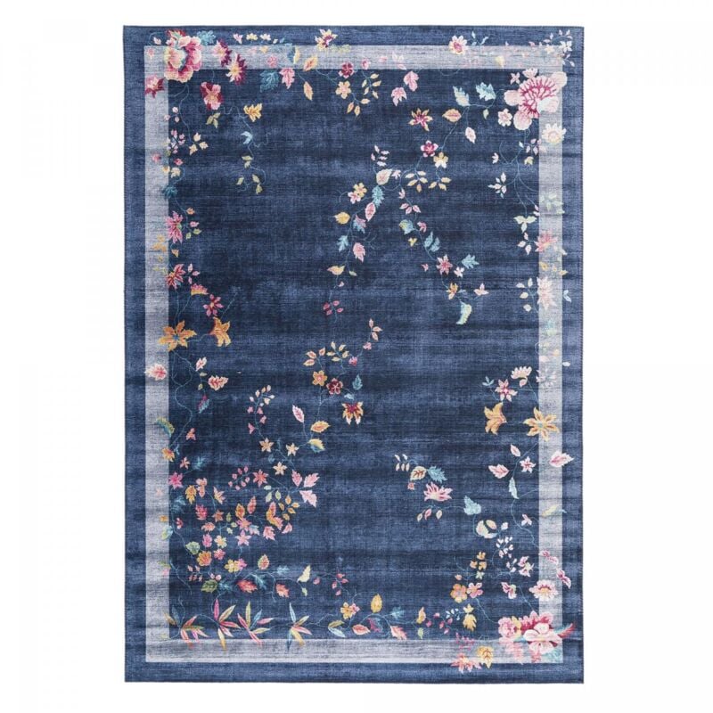Tapis salon et chambre 120x170 bleu et rose rectangle tissé motif floral vivace 8