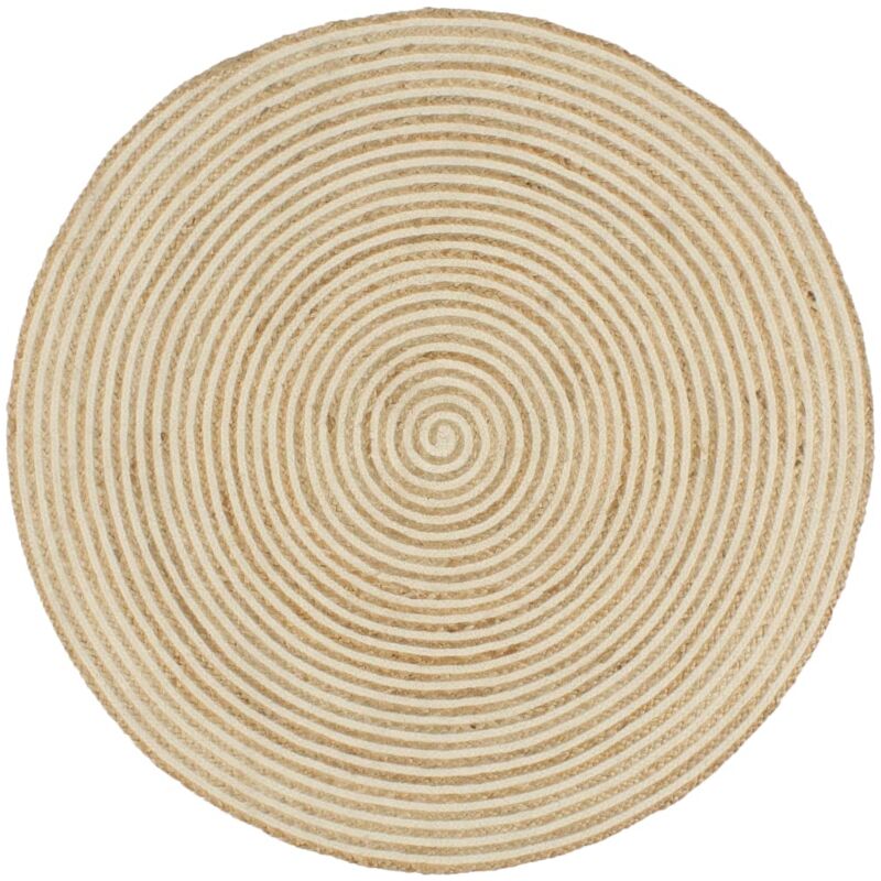 Tapis Salon,Tapis Chambre,Tapis fait à la main Jute avec design de spirale Blanc 150 cm CFW44899