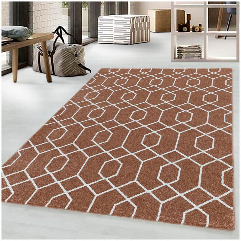 Allotapis - Tapis scandinave à courtes mèches graphique Huppe Orange 120x170