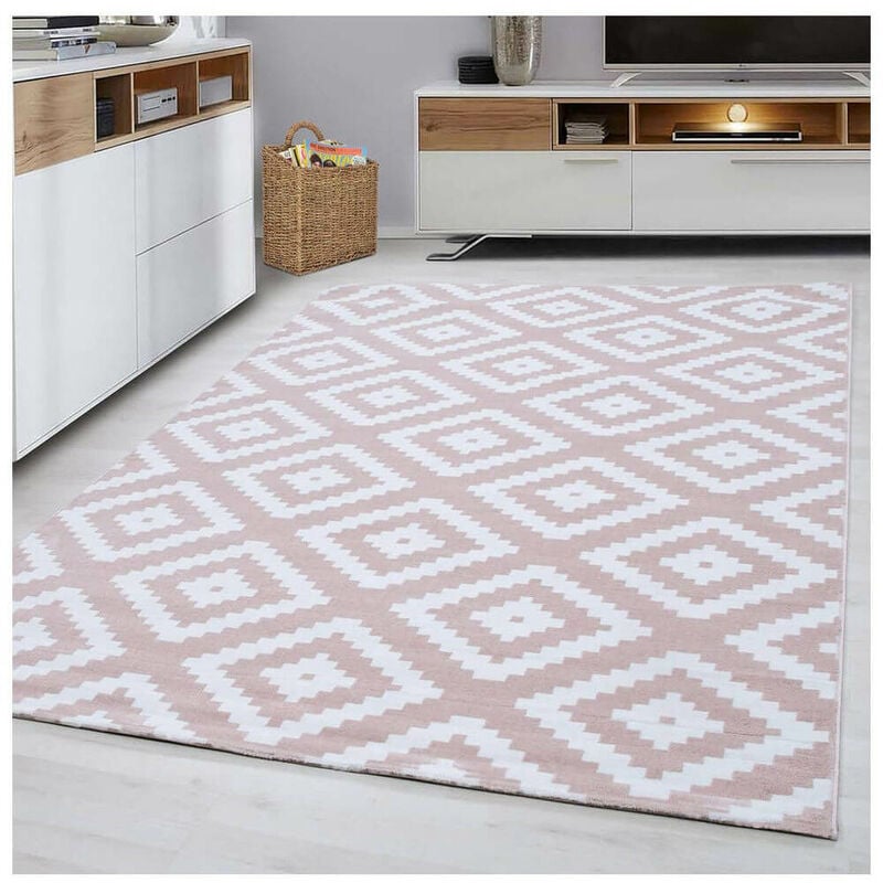 Allotapis - Tapis scandinave de salon rectangle Adza Rose 80x150