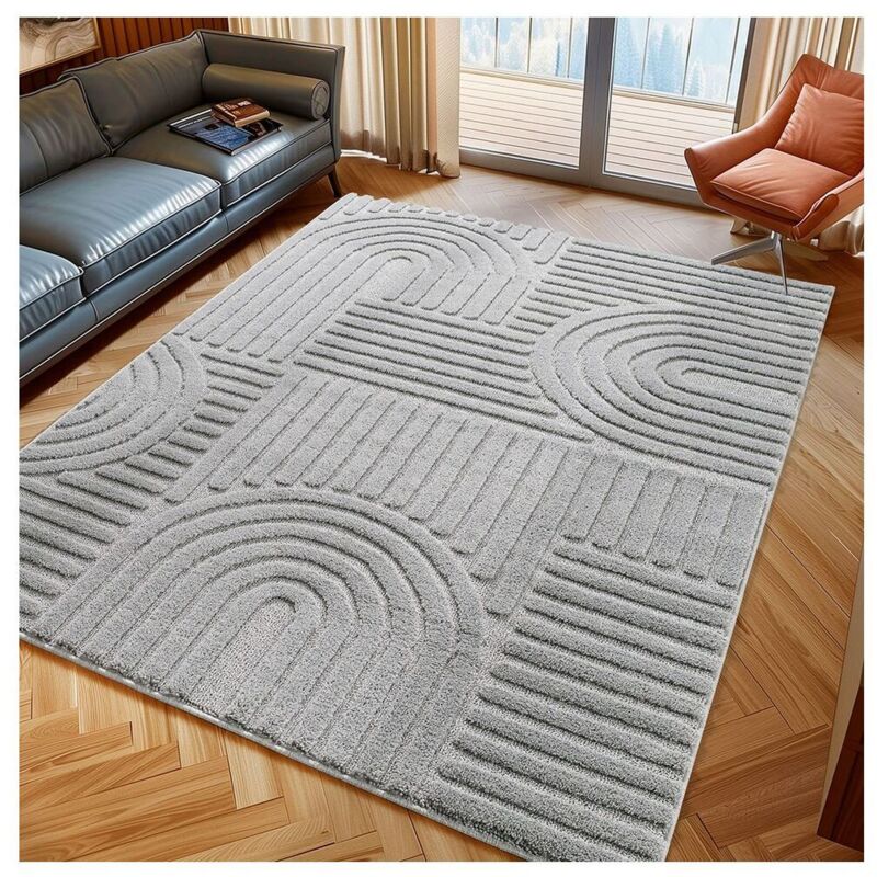 Allotapis - Tapis scandinave effet 3D graphique Taro Argenté 60x110