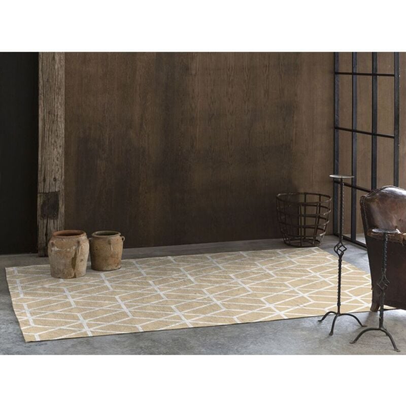Naf Naf - Tapis scandinave géométrique plat beige Trico Beige 80x150