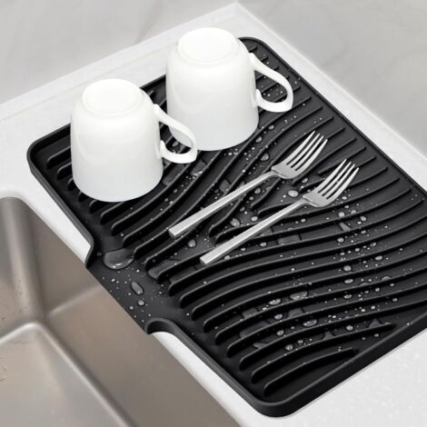 Tapis sec de disque de silicone, tapis sec antidérapant et résistant à la chaleur, tapis sec de disque souple pour la cuisine, gestionnaire d'évier polyvalent, séchage rapide et durable (35cm  48cm, n
