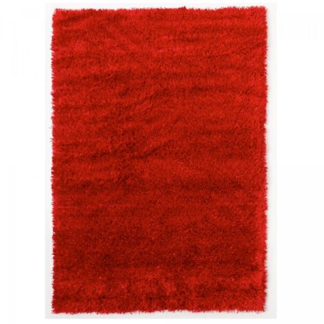 Tapis shaggy Ø140cm rouge fait main rond motif uni MALAIDORY