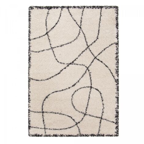 Tapis shaggy 160x230 beige et noir tissé rectangle motif berbère CROMA 10