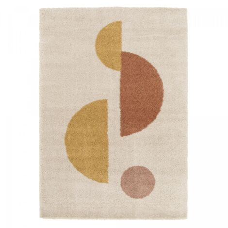 Tapis shaggy 160x230 beige et orange tissé rectangle motif géométrique AURORA 3