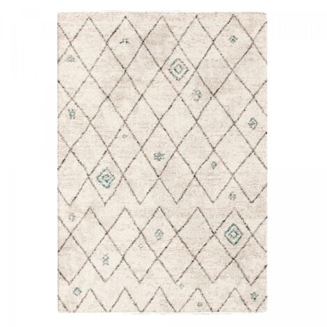 Tapis shaggy 160x230 crème et bleu tissé rectangle motif berbère AMORE 2