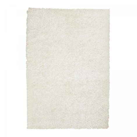 Tapis shaggy 160x240 blanc fait main rectangle motif uni LAMBANA