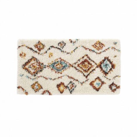 Tapis shaggy 60x110 cm - Losanges colorés sur fond écru - Ecru