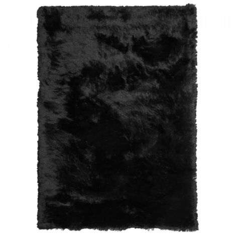 Tapis shaggy 80x140 noir fait main rectangle motif uni SG FIN