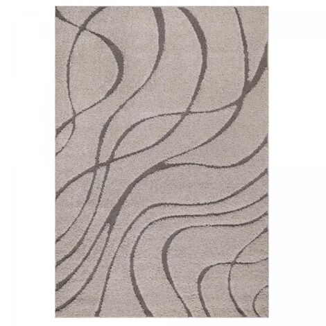 Tapis shaggy 80x150 beige tissé rectangle motif géométrique POUDA