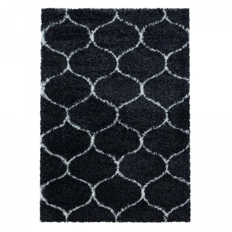 Tapis shaggy 140x200 noir et blanc tissé rectangle motif scandinave scandinav a