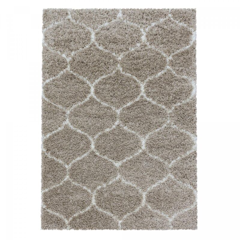 Tapis shaggy 200x290 beige et crème tissé rectangle motif scandinave scandinav a